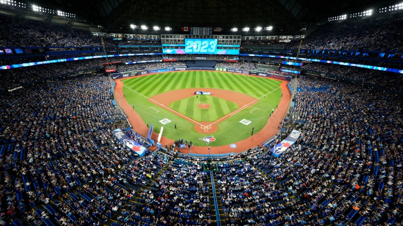 Fans wait for pregame festivities to begin prior to MLB American League baseball action between the Toronto Blue Jays and Detroit Tigers in Toronto on Tuesday, April 11, 2023. THE CANADIAN PRESS/Frank Gunn (Frank Gunn/THE CANADIAN PRESS)