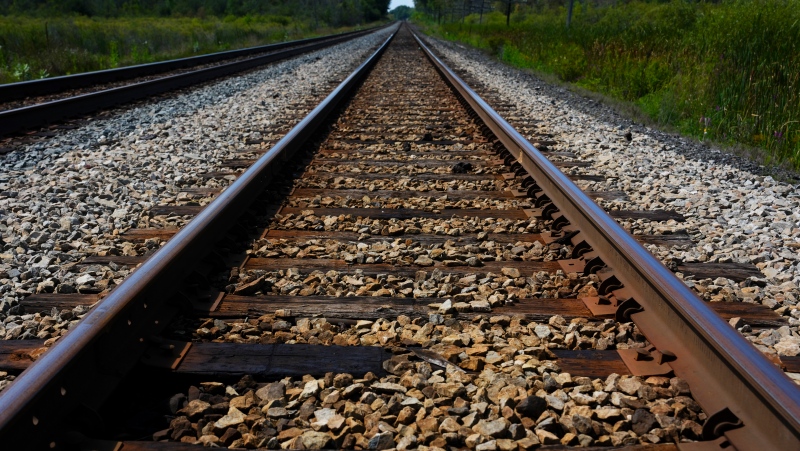 Railway tracks are pictures in Smiths Falls, Ont., on Thursday, Aug 22, 2024. THE CANADIAN PRESS/Sean Kilpatrick