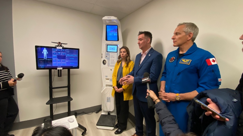 Astronauts accompany West Island health-care professionals as they unveil a new diagnostic station out of the space age. (Christine Long / CTV News)