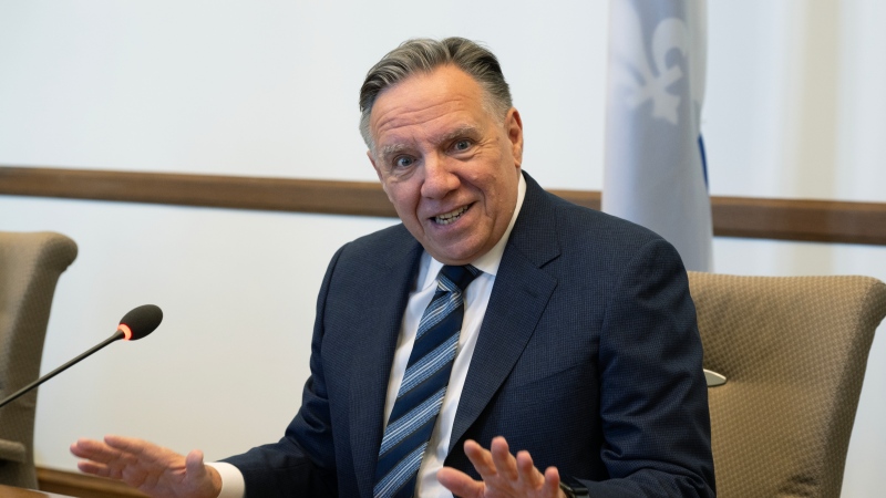 Quebec Premier Francois Legault speaks to members of his cabinet to discuss preparations for the incoming Trump administration, in Quebec City, Tuesday, Nov.19, 2024. (Jacques Boissinot/The Canadian Press)