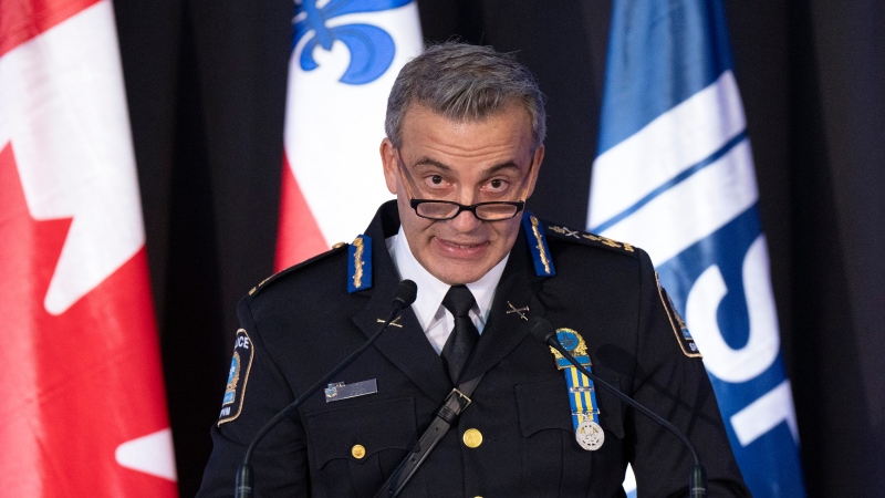 Montreal police chief Fady Dagher makes a speech after being sworn in during a ceremony, in Montreal, Thursday, Jan. 19, 2023. (Ryan Remiorz/The Canadian Press)
