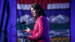 United Conservative Party leader Danielle Smith addresses party members at their annual meeting in Red Deer, Alta., Saturday, Nov. 2, 2024.THE CANADIAN PRESS/Jeff McIntosh