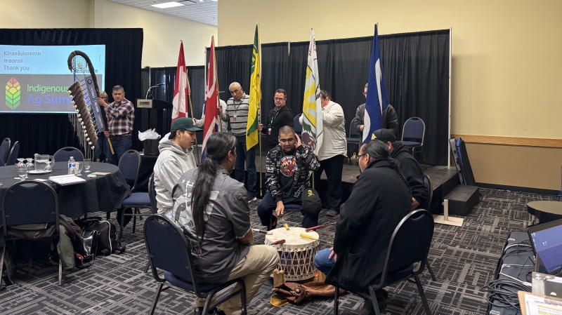 The Indigenous Ag summit at Agribition featured a grand exit as the event concluded. (Hallee Mandryk/CTV News)