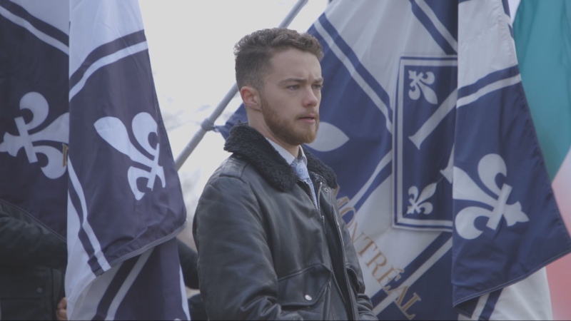 François Gervais, president of the 'Nouvelle Alliance' group, speaks during a gathering last weekend in the village of Saint-Denis-sur-Richelieu, Que. (Noovo Info)