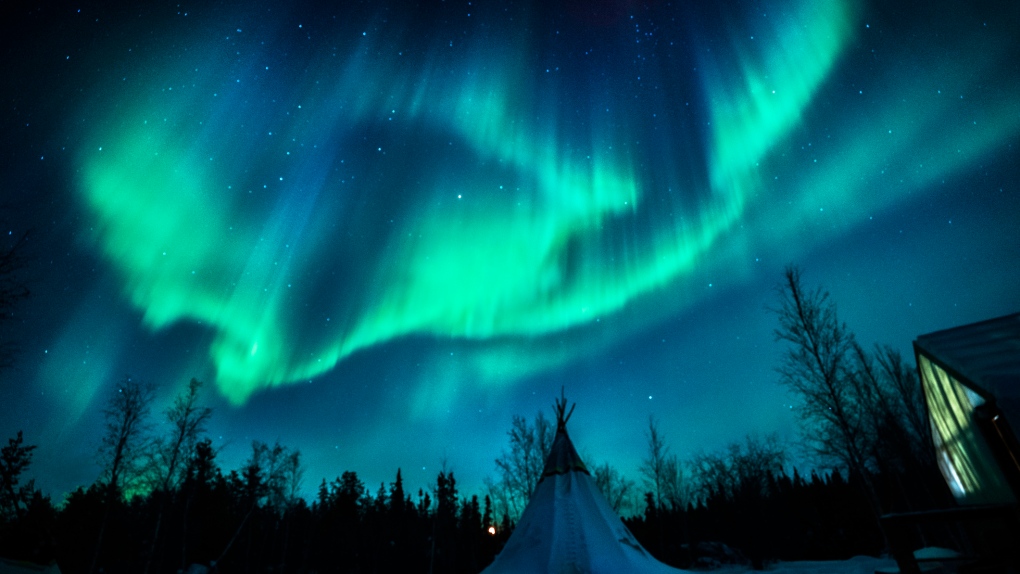 Aurora Borealis in winter in NWT, Getty