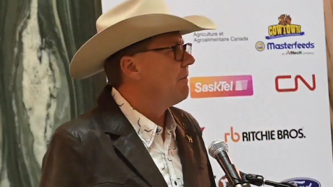 Saskatchewan Premier Scott Moe speaks to visitors of Canadian Western Agribition in Regina on Wednesday. (Scott Moe, X account) 