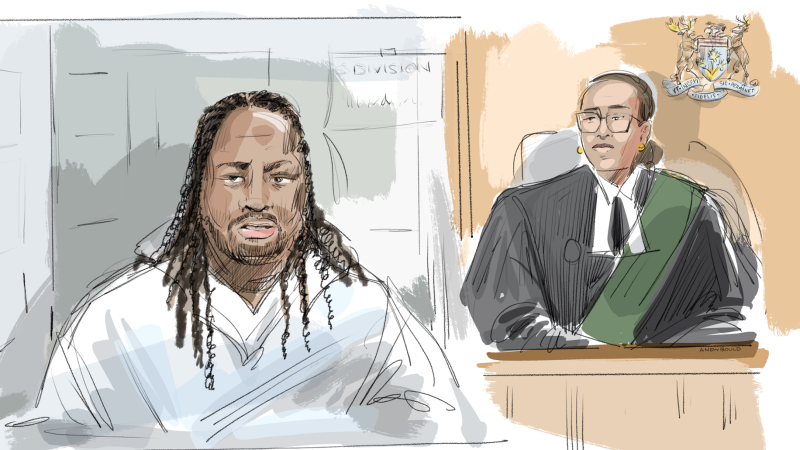 A sketch of Troy Dennis Ledrew from a Nov. 28 bail court appearance. (Alexandra Newbould)