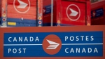 Canada Post signage and parked vehicles are seen at a Canada Post mail sorting facility during nationwide strike action in Ottawa, Nov. 18, 2024. (Spencer Colby / The Canadian Press)