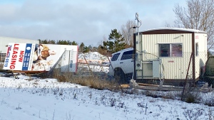 An SUV crashed into a trailer on Second Avenue in Greater Sudbury on Tuesday afternoon. (Angela Gemmill/CTV News)