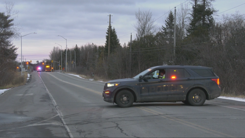 Ottawa police closed a stretch of Bank Street and a stretch of Lester Road after a crash involving a vehicle and a school bus that injured five people. Dec. 3, 2024. (Dave Charbonneau/CTV News Ottawa)