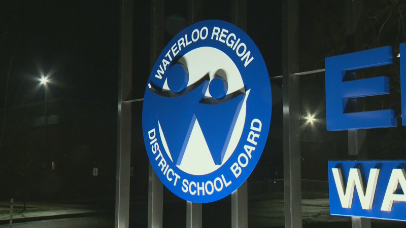 A sign for the Waterloo District School Board is seen in December 2024.