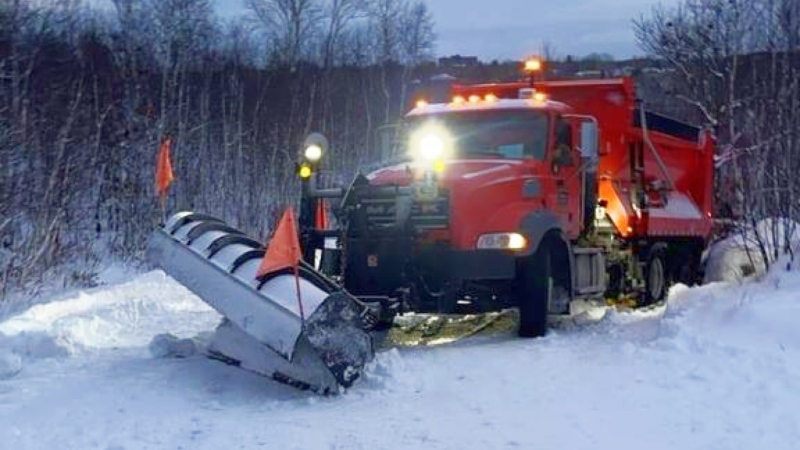 The stuck snowplow blocked residents in about six homes on Treeview Road, off Long Lake Road in Sudbury’s South End. (Supplied)