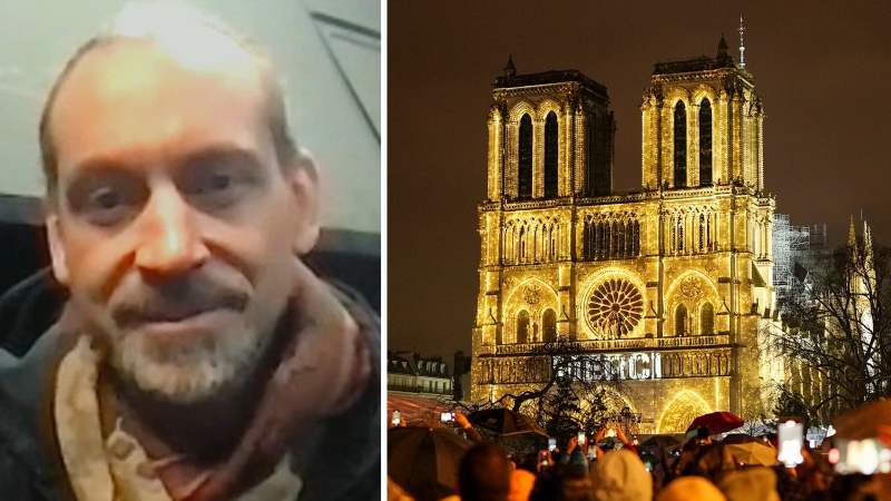 Spectators gather outside France's iconic Notre Dame Cathedral Saturday, Dec. 7, 2024 in Paris for it's formal reopening for the first time since a devastating fire nearly destroyed the 861-year-old landmark in 2019. (AP Photo/Alessandra Tarantino)
