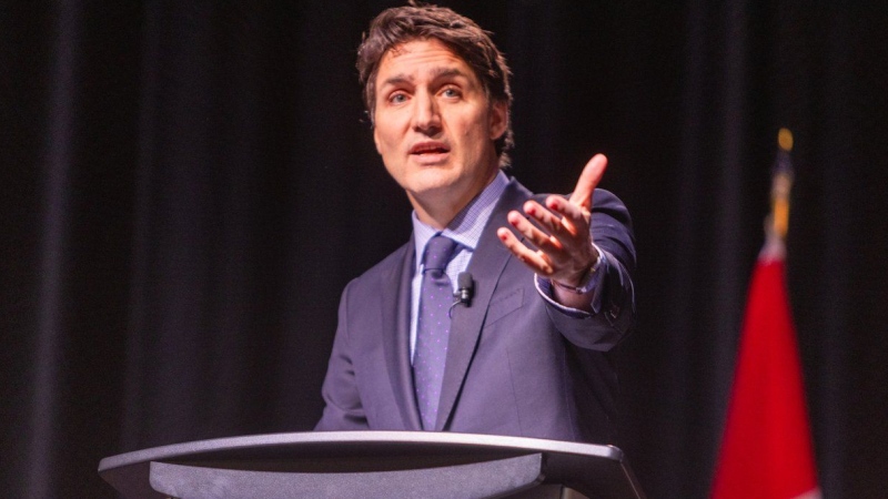 Prime Minister Justin Trudeau attends a fireside chat with the Halifax Chamber of Commerce in Halifax on Monday December 9, 2024. (Riley Smith/The Canadian Press)