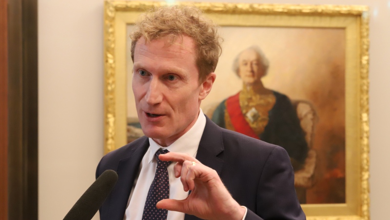 Marc Miller, the Minister of Immigration, Refugees and Citizenship, speaks to journalists on Parliament Hill in Ottawa on Thursday, Dec. 5, 2024. (The Canadian Press/Patrick Doyle)