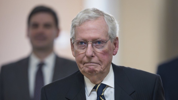 Senate Minority Leader Mitch McConnell, R-Ky., walks to the chamber as Congress returns for the lame-duck session at the Capitol in Washington, Tuesday, Nov. 12, 2024. (AP Photo/J. Scott Applewhite)