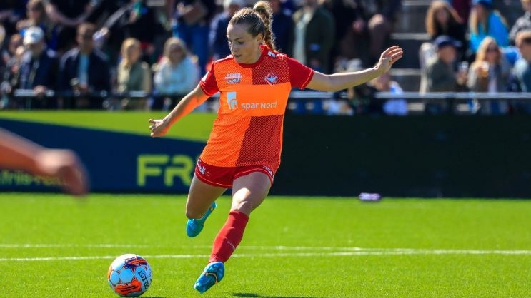 Canadian midfielder Emma Regan plays for HB Koge against Brondby IF in Brondby, Denmark in this April 22, 2023 handout photo. THE CANADIAN PRESS/HO, HB Koge, Monique Matz