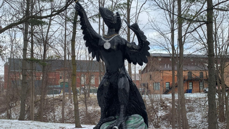 Crow statue in Chatham, Ont., on Friday, Dec. 13, 2024. (Submitted to CTV News)