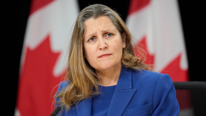 Deputy Prime Minister and Finance Minister Chrystia Freeland speaks with reporters in Ottawa, Tuesday, Dec. 10, 2024. (drian Wyld / The Canadian Press)