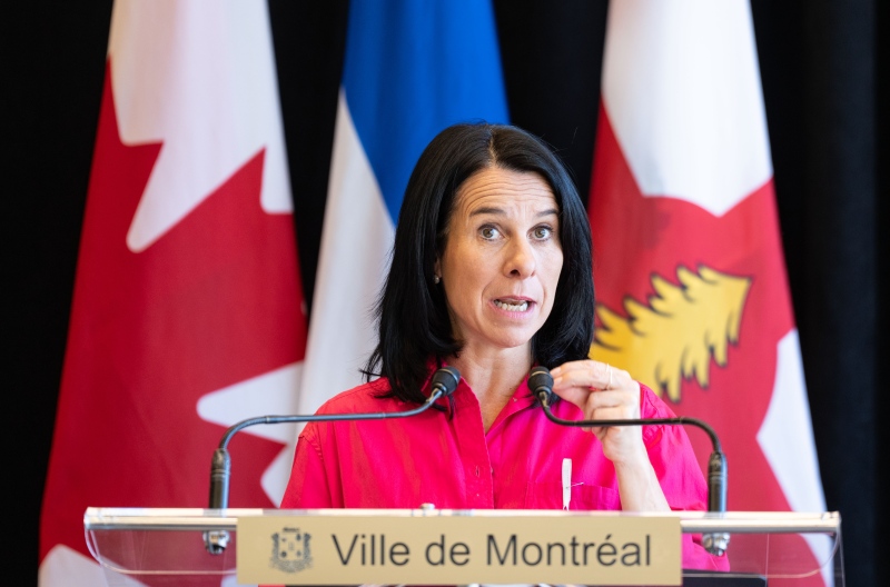 Montreal Mayor Valérie Plante speaks at a press conference in Montreal on Nov. 19, 2024. Plante announced on Monday morning that the city plans to acquire 700 housing units in the Côte-des-Neiges-Notre-Dame-de-Grâce borough. (The Canadian Press/Christinne Muschi)