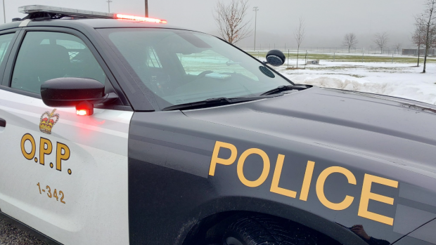 Ontario Provincial Police vehicle with lights flashing. (X/OPP)