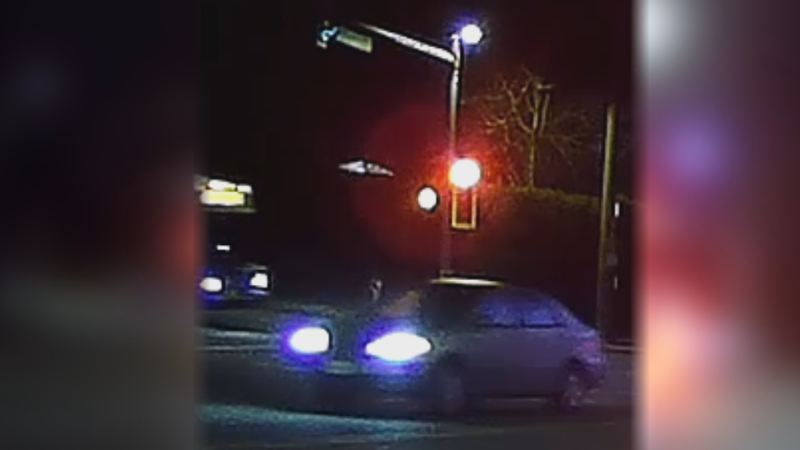 The suspect vehicle in a hit-and-run in Burnaby on Wednesday, Dec. 11 is seen in a screenshot of a video handed out by the Burnaby RCMP. 