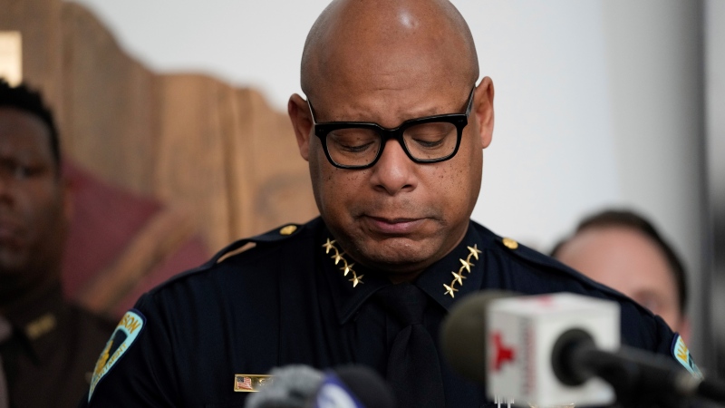 Madison Police chief Shon F. Barnes speaks at a news conference Tuesday, Dec. 17, 2024, in Madison, Wis., following a shooting at the Abundant Life Christian School on Monday. (AP Photo/Nam Y. Huh)