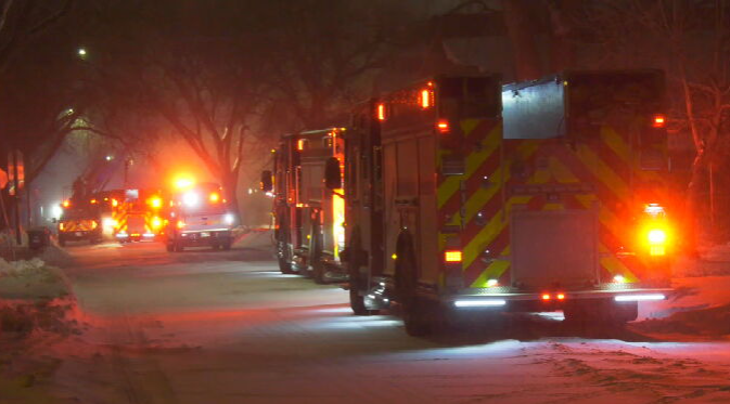 Crews on scene of the fire on Flora Avenue. (Source: Joseph Bernacki/CTV News)