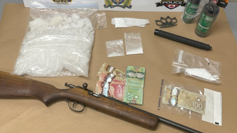 Drugs and weapons seized from a home in Anglo Tignish, P.E.I., are pictured. (Source: RCMP)