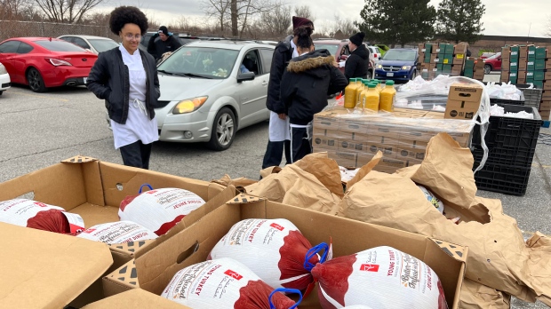 Unemployed Help Centre distributed 250 Christmas food hampers to preregistered food bank clients on Dec. 19, 2024. (Chris Campbell/CTV News London) 