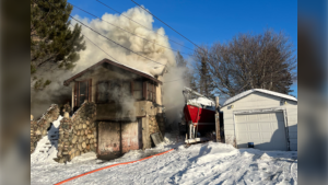 A home on Clement Street is a loss following a fire Thursday afternoon. December 19, 2024 (Jesse Oshell/Greater Sudbury Fire Services) 