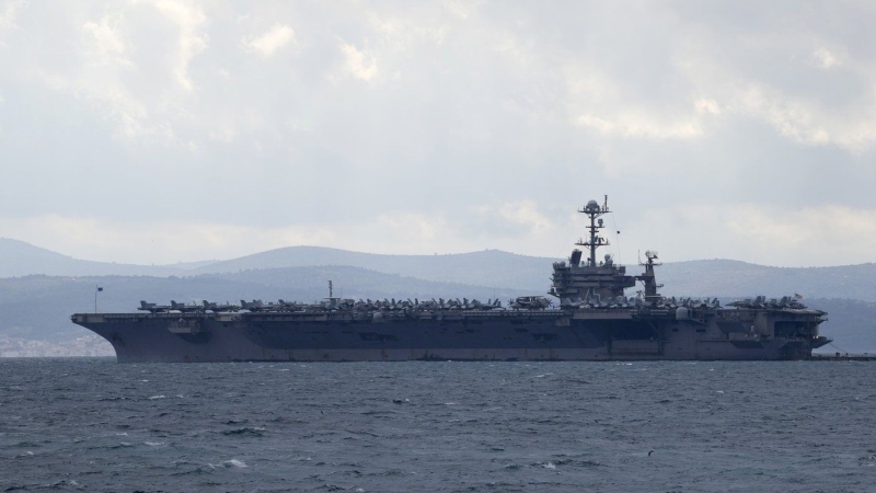 Aircraft carrier USS Harry S. Truman is moored near Split, Croatia, Feb. 14, 2022. (AP Photo/Darko Bandic, File