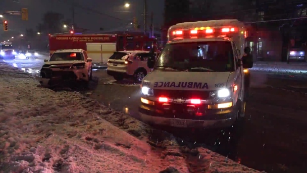 A two-car crash in North York overnight left one person seriously injured, paramedics say. (CP24/Jacob Estrin)