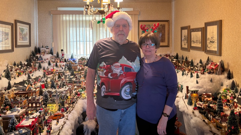 Gary Hexham's Christmas village collection has been in the works for over 30 years and contains a total of 108 structures. (Hallee Mandryk/CTV News)