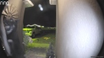 In this image from video provided by Brooke Comer, Athena approaches the video doorbell of Comer's home in Green Cove Springs, Fla., on Christmas Eve. (Brooke Comer via AP)