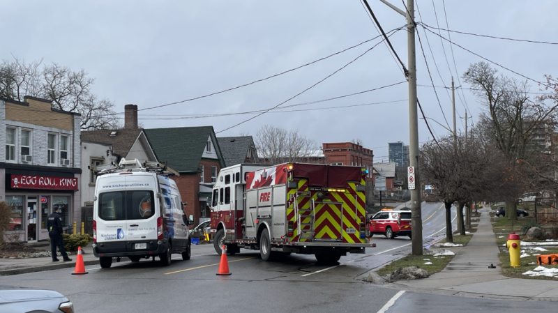 Fire presence for an odor investigation on Courtland Ave East in Kitchener, Dec. 28, 2024 (Hannah Schmidt/CTV News)