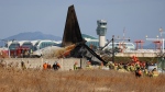 Firefighters and rescue team members work at Muan International Airport in Muan, South Korea, Sunday, Dec. 29, 2024. (Cho Nam-soo / Yonhap via AP)