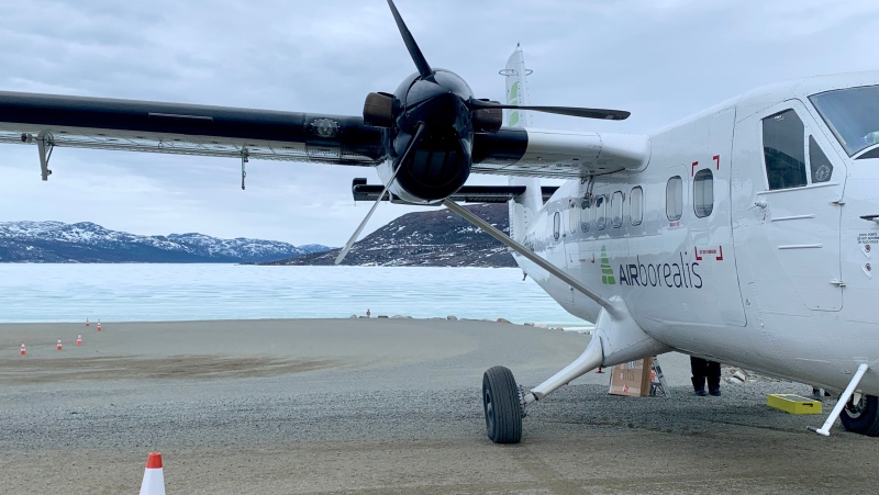 An Air Borealis twin otter is seen on the landing strip in Nain, in northern Labrador, on May 12, 2023. THE CANADIAN PRESS/Sarah Smellie