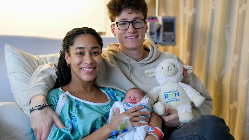 New parents Jenelle Lyman and Quinn Steele hold the New Year's Eve baby of 2025 at Royal Victoria Regional Health Centre. Wed., Jan. 1, 2025. (Photo: Submitted)