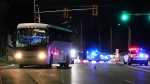 A man is in hospital after being struck by a tour bus in Surrey. 