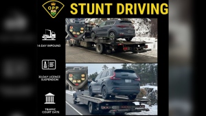 Two drivers were stopped by Ontario Provincial Police stunt driving on Highway 69, south of Greater Sudbury, Ont., on December 26, 2024. (Ontario Provincial Police/X)