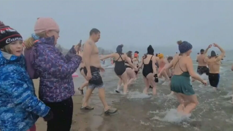 Approximately 150 people took part in the New Year's Polar Plunge raising 150 pounds of food for the Barrie Food Bank. Wed., Jan 01, 2025 (BARRIE NEWS)