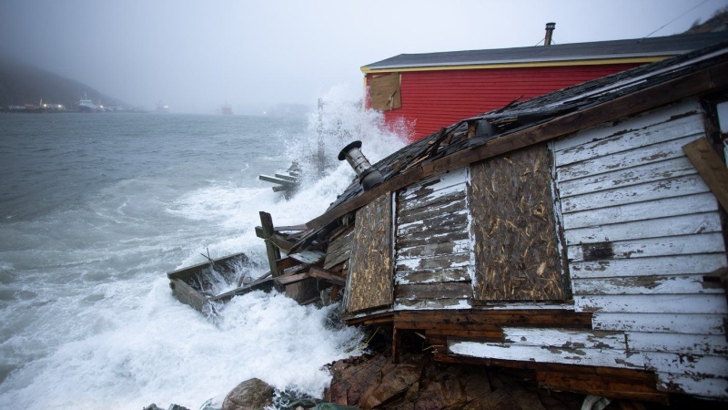 Damage from the storm is shown historic Outer Battery of St. John's on Sunday, January 5, 2025. (THE CANADIAN PRESS/Paul Daly)