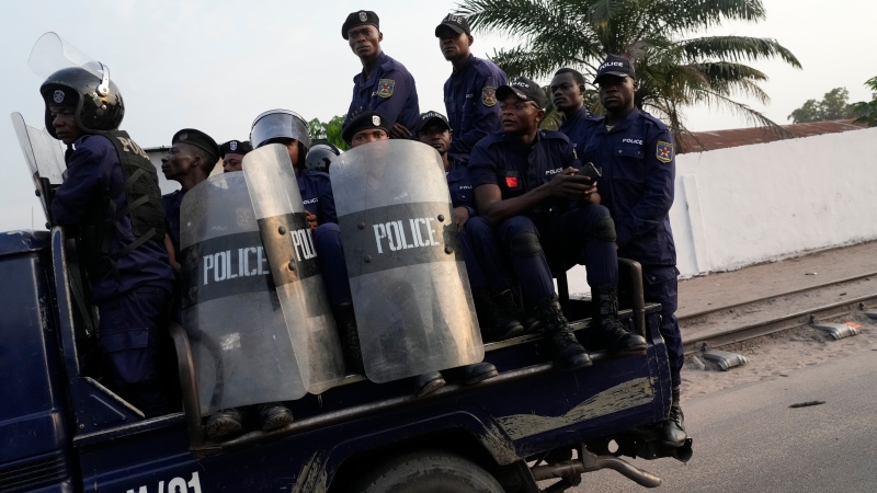 Police are shown at Ndolo airport in Kinshasa, Congo on Feb. 1, 2023.  (Gregorio Borgia / AP Photo) 