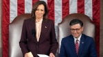 U.S. Vice President Kamala Harris reads the results as House Speaker Mike Johnson of La., listens during a joint session of Congress to confirm the Electoral College votes, affirming president-elect Donald Trump's victory in the presidential election, Monday, Jan. 6, 2025, at the U.S. Capitol in Washington. (AP Photo/Matt Rourke)