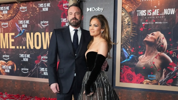 Ben Affleck, left, and Jennifer Lopez arrive at the premiere of "This Is Me... Now: A Love Story" on Feb. 13, 2024, in Los Angeles. (Photo by Jordan Strauss/Invision/AP, File)