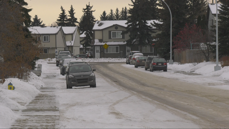 A road ready to be cleared for phase 2 of the city's parking ban on Jan. 7, 2025 (Evan Kippenstein/CTV News Edmonton)