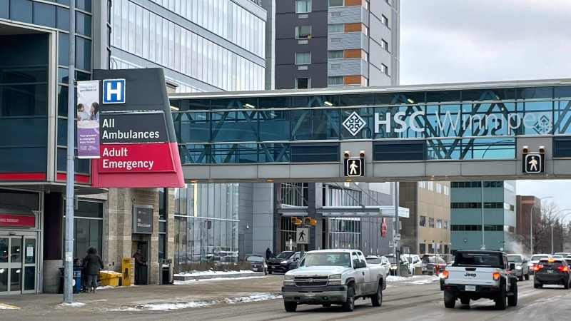 The Health Sciences Centre in Winnipeg is seen on January 7, 2025. Shared Health is investigating the death of a patient awaiting care in the emergency department that morning. (Jamie Dowsett/CTV News Winnipeg)