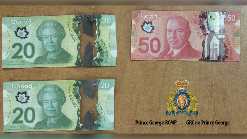 Police provided photos of the front and back of some of the bills they've received to accompany their release. (Prince George RCMP)