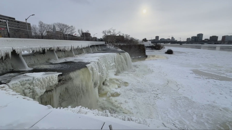 The Rideau Falls along the Ottawa River in Ottawa on Wednesday, Jan. 8. (Shaun Vardon/CTV News Ottawa)